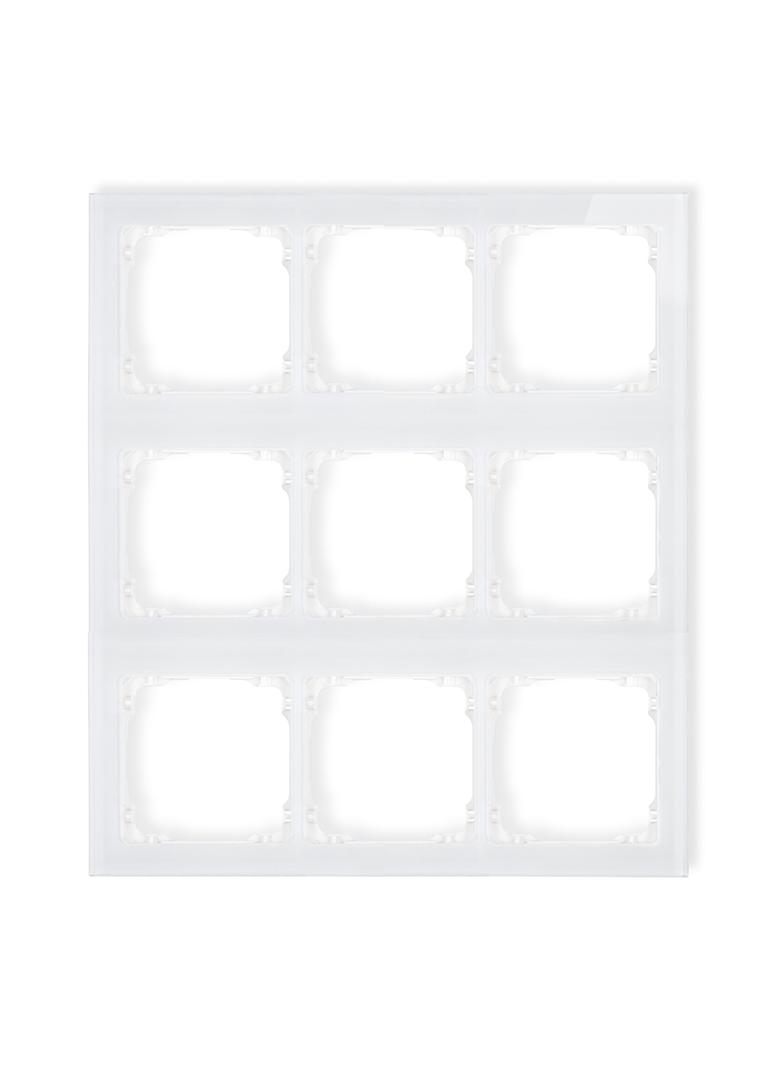 DECO Ramka modułowa 9 krotna (3 poziom, 3 pion) - efekt szkła (ramka biała; spód biała)