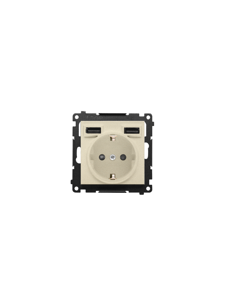 Simon 55 Gniazdo schuko ze zintegrowaną ładowarką 2xUSBA Szampański mat TGSZ1ZUSB2AA.01/144 KONTAKT