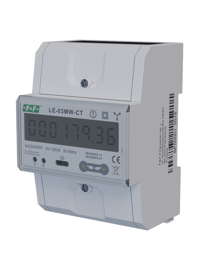 dwutaryfowy licznik energii elektrycznej, 3-fazowy, 2-kierunkowy z Modbus RTU, do pomairu półpośredn