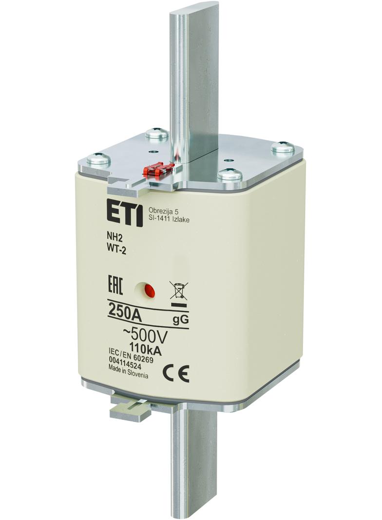 Wkładka topikowa NH zwłoczna KOMBI Pokrywy stalowe NH2 WT-2 gG 250A 500V G 004114524 ETI