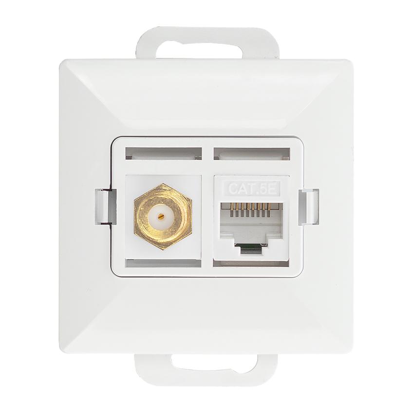 Gniazdo pojed. typu F + Gniazdo 1xRJ45 Cat6 Pearl, TV/F+RJ45/P, biały