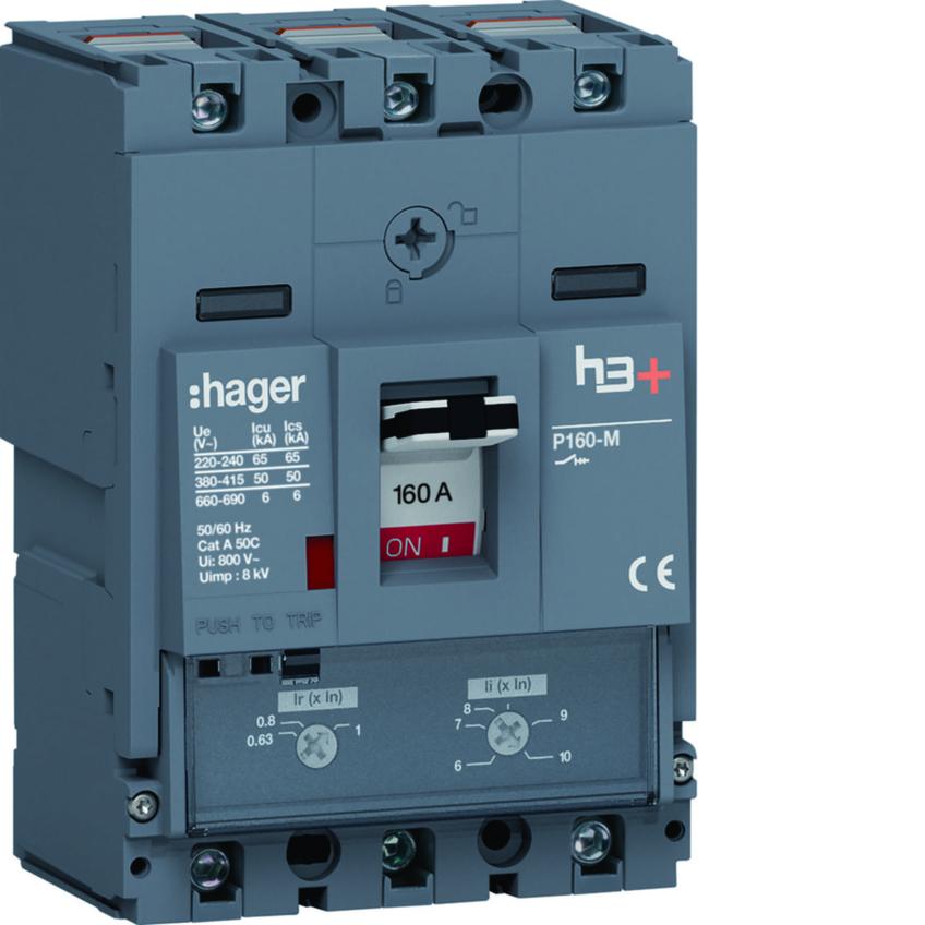 MCCB Wyłącznik mocy h3+ P160 3P 160A 50kA TM HMS160DC HAGER