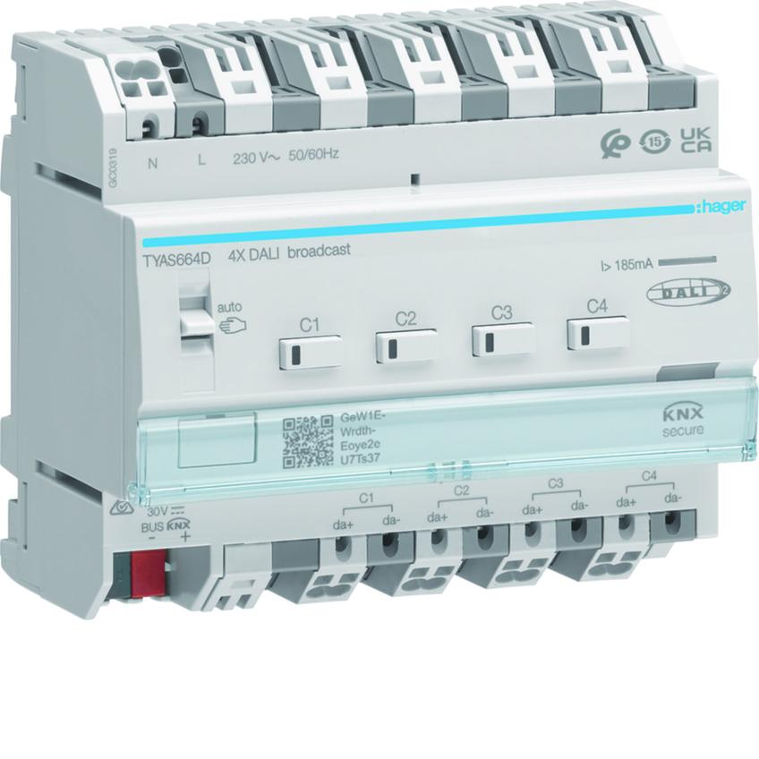 KNX e/s sterownik DALI 4-kanałowy, komunikacja broadcast