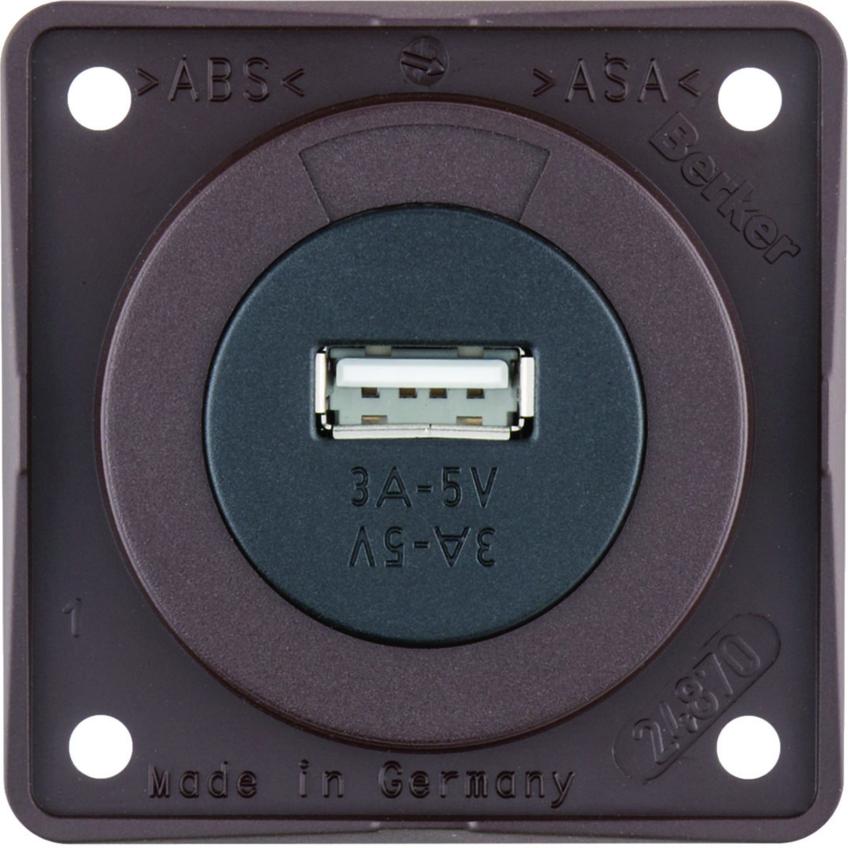Integro Gniazdo USB ładowania pojedyncze, 12V, 3A; brązowy mat, mechanizm czarny