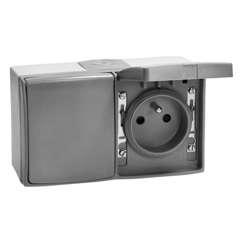 Gniazdo podwójne 2X2P+Z AQUATIC PRO IP55, 16A, 230V AC, Szaro-Grafitowy