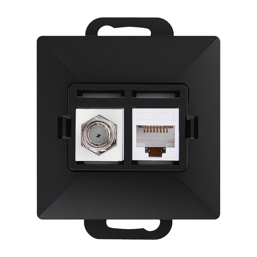 Gniazdo pojed. typu F + Gniazdo 1xRJ45 Cat6 Pearl, TV/F+RJ45/P, czarny