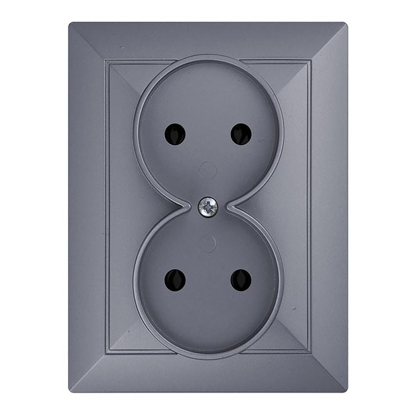 Gniazdo podwójne podtynkowe 2x2P Pearl, 16A, 250V, PT-5 P, antracyt