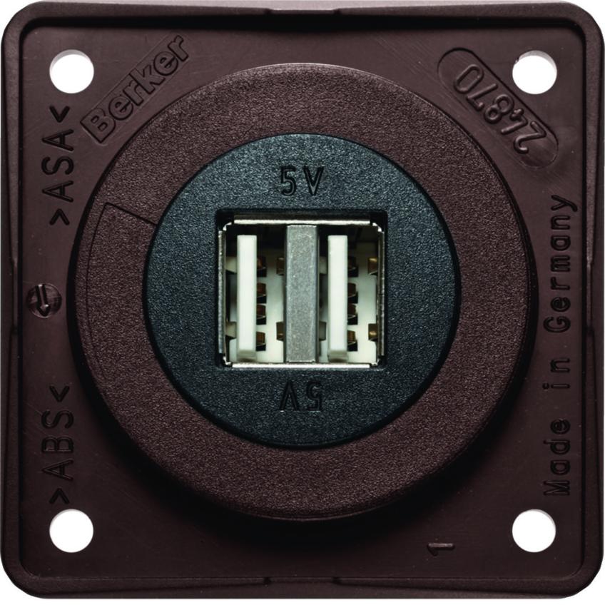 Integro Gniazdo USB ładowania podwójne, 12V, 3A; brązowy mat, mechanizm czarny
