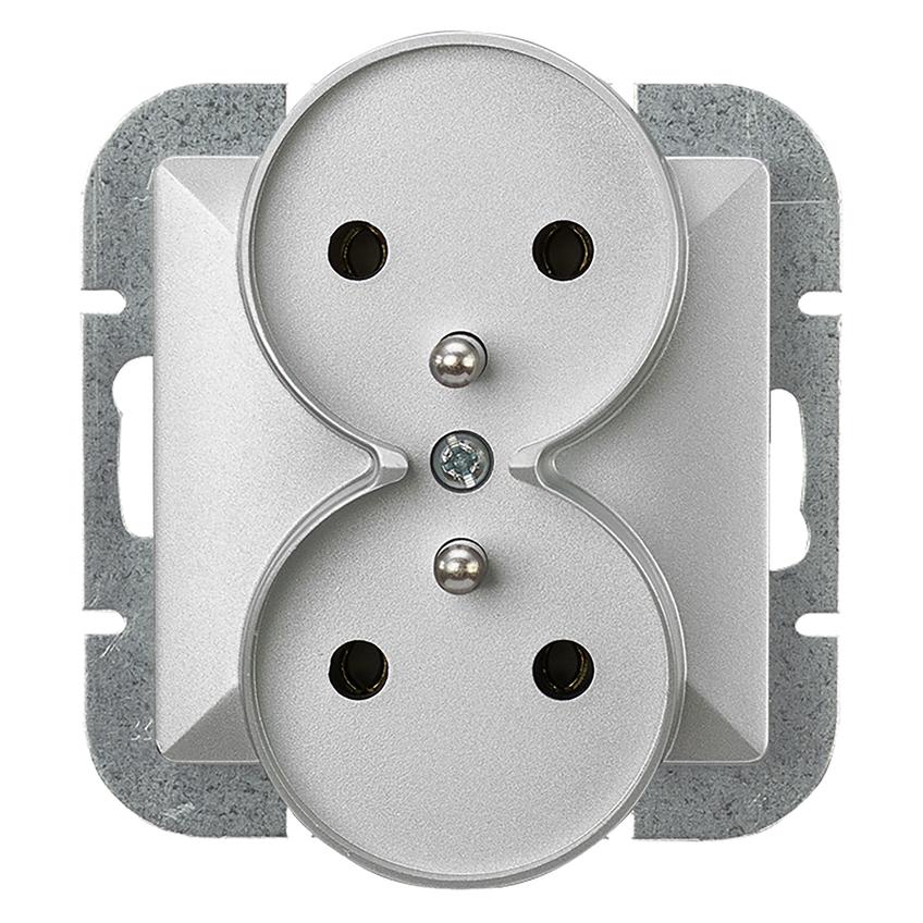 Gniazdo podwójne podtynkowe 2x2P+Z Pearl, 16A, 250V, PT-6 PR, srebrny