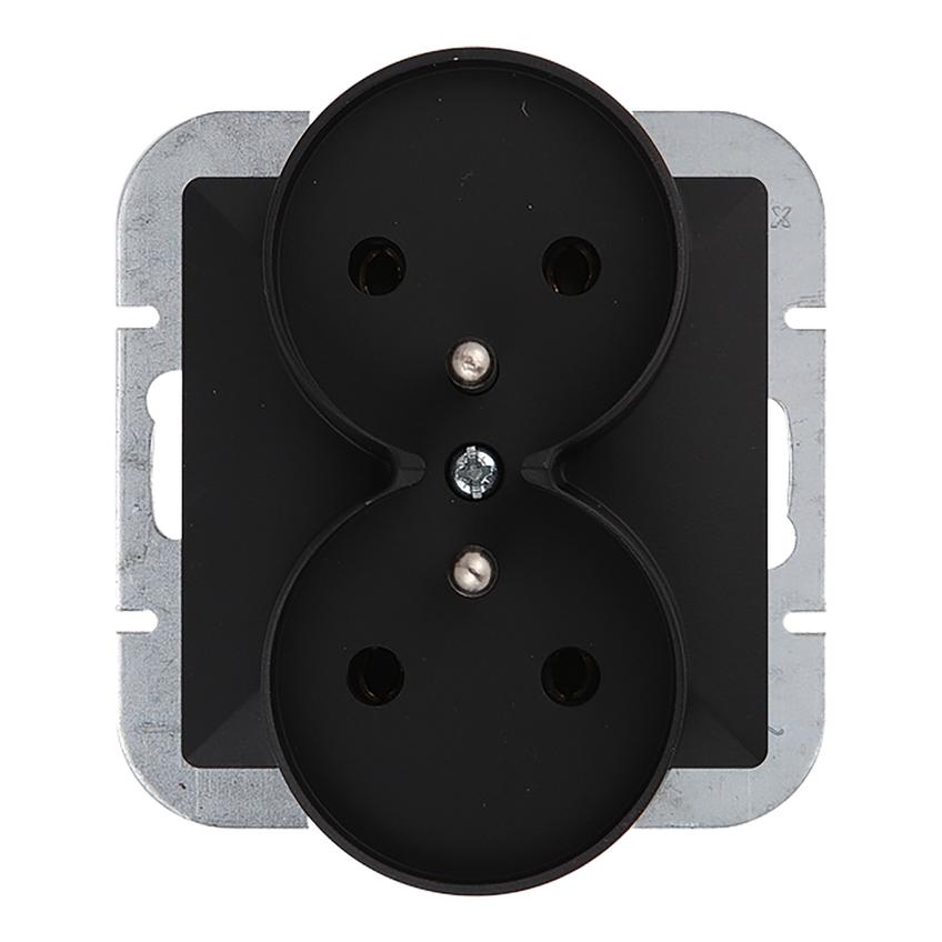Gniazdo podwójne podtynkowe 2x2P+Z Pearl, 16A, 250V, PT-6 PR, czarny