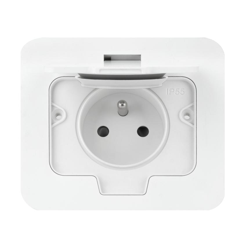 Hermetyczne gniazdo elektryczne prostokątne, IP55, 1x2P+Z(French), białe