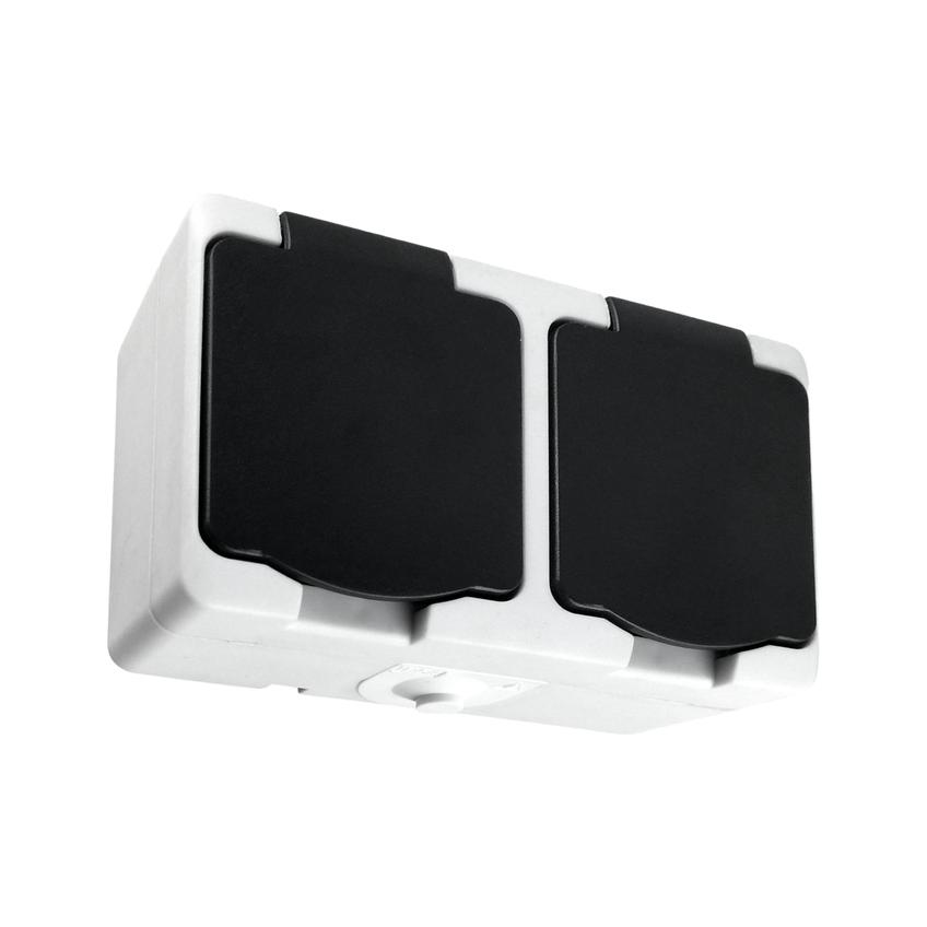 Gniazdo podwójne 2x2P+Z Schuko AQUATIC MINI IP54, 16A, 230V AC, Biało-Czarne, 5 sztuk