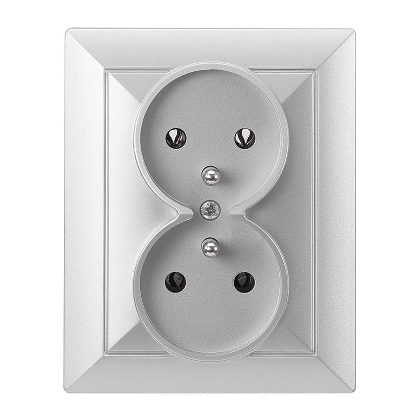 Gniazdo podwójne podtynkowe 2x2P+Z Pearl, 16A, 250V, PT-6 P, srebrny