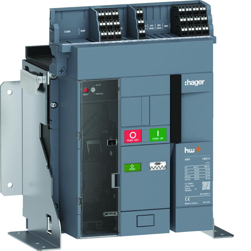 ACB HW1 66kA 1000A 3P Wyłącznik powietrzny stacjonarny do wyzwalacza sentinel HW1E310FB HAGER