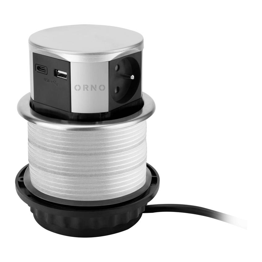 Gniazdo meblowe O10cm wysuwane z blatu z ładowarką USB i przewodem 1,5m, 3x2P+Z (French), 2xUSB (typ