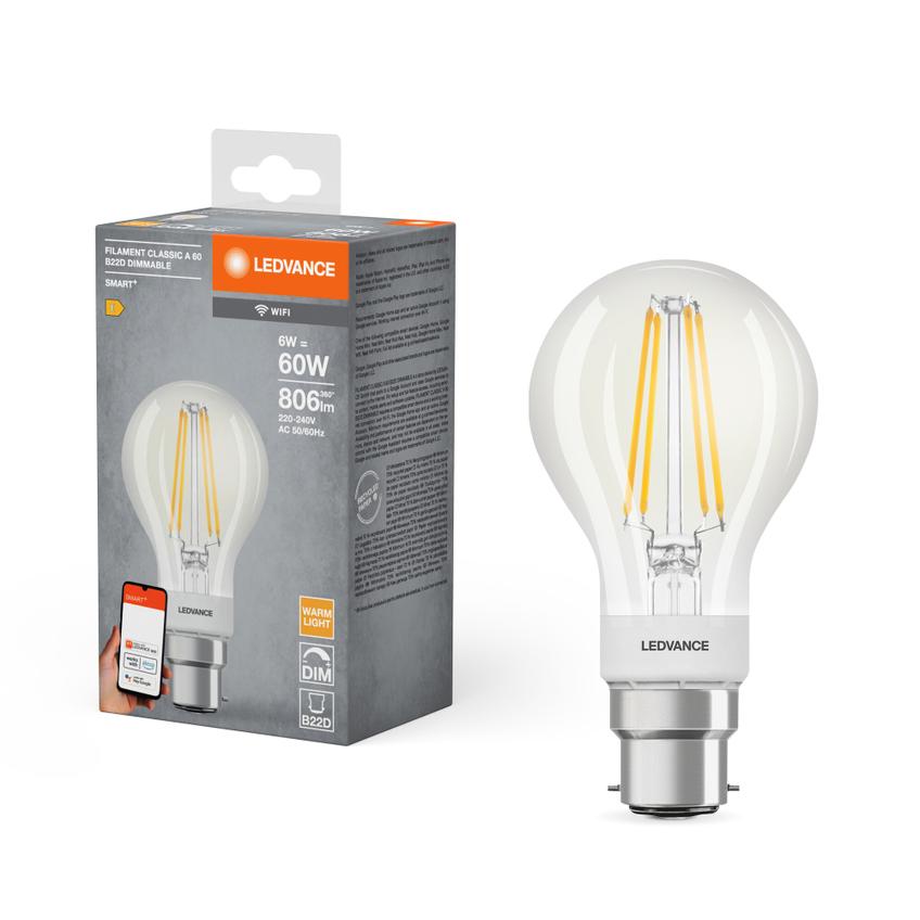 Żarówka LED B22d A60 6W = 60W 2700K Ciepła 806lm 300° Filament SMART+ WIFI Ściemnialna 4058075609891 LEDVANCE