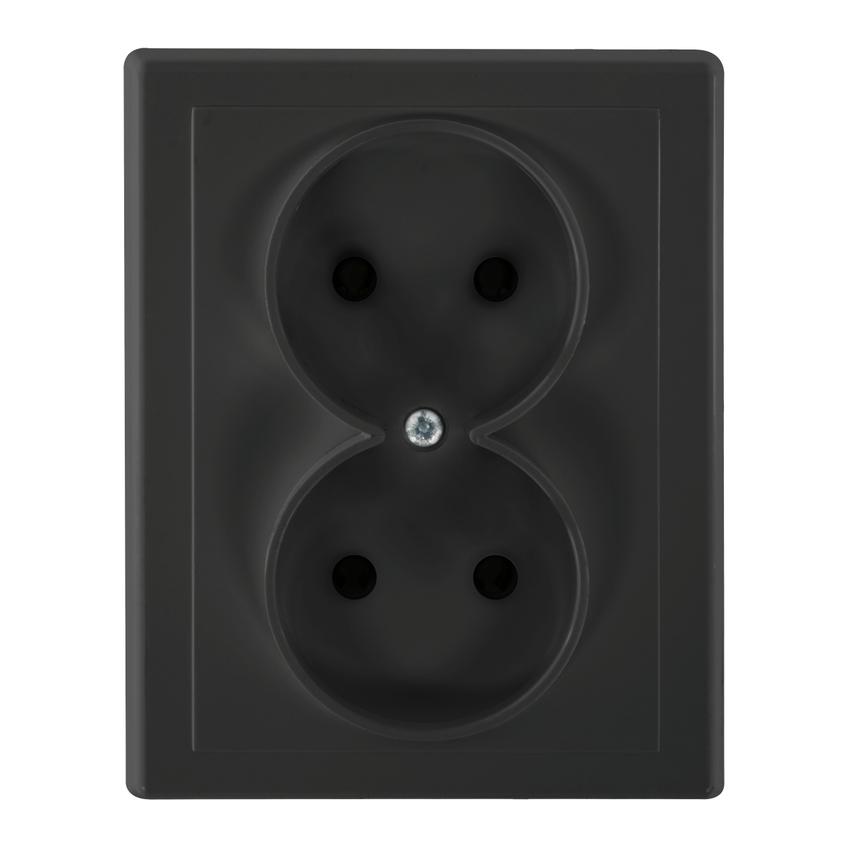 Gniazdo podwójne podtynkowe 2x2P Malta, 16A, 250V, PT-5M, czarny mat