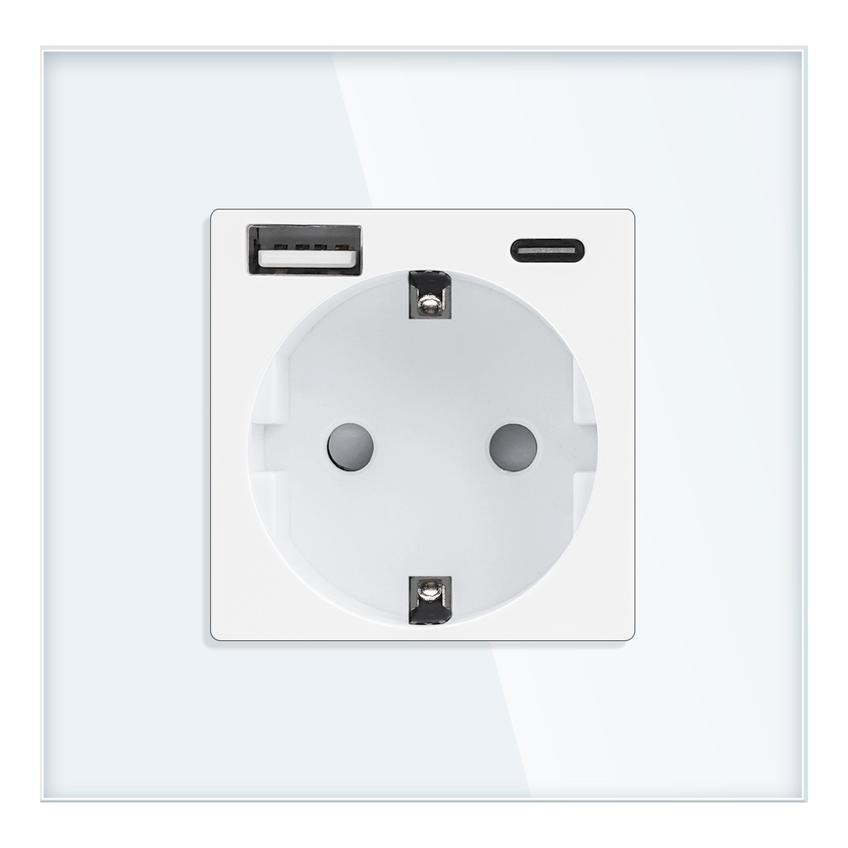 Gniazdo pojedyncze 2P+Z, Schuko, USB-A + USB-C, wyjście 5VDC max. 3A, biały