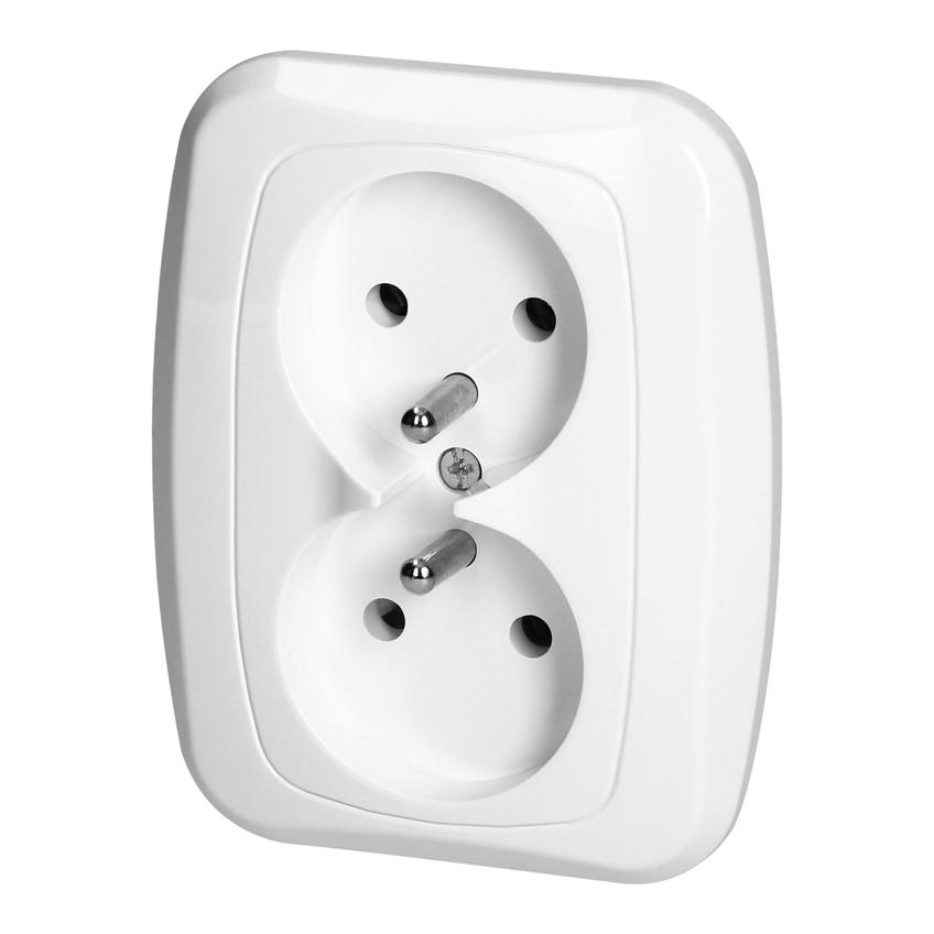 Gniazdo podwójne podtynkowe 2x2p+Z 16A, 250V, ATUT, biały