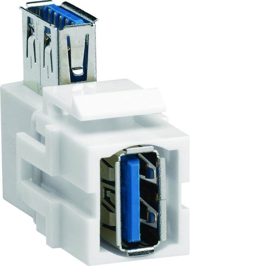 Moduł KEYSTONE gniazdo USB 3.0, przelotowe, wtyk kątowy 90°, biały VZ30UA HAGER