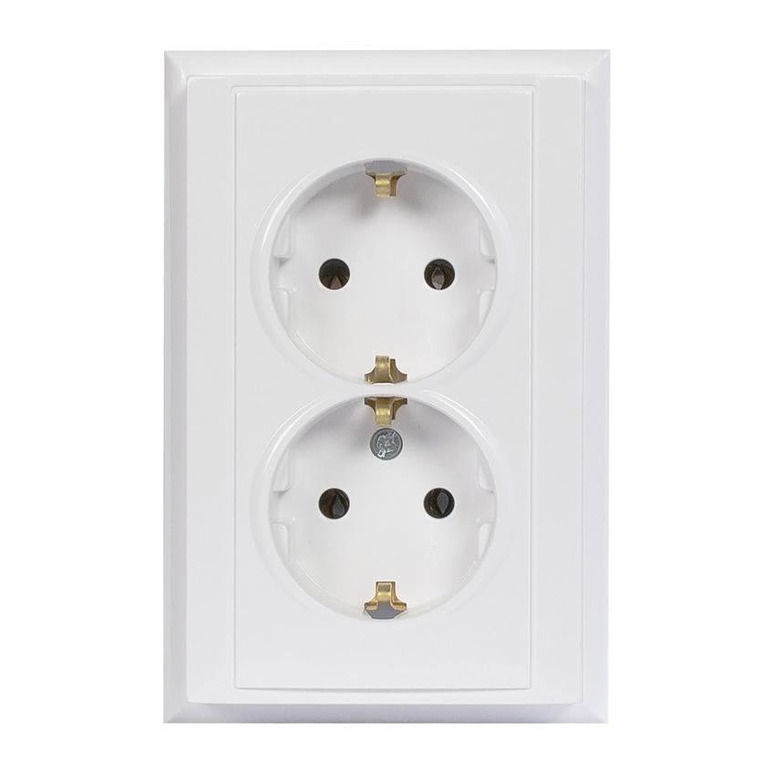 Gniazdo podwójne podtynkowe 2x2P+Z, Schuko Luna, 16A, 250V, PT-7L, biały