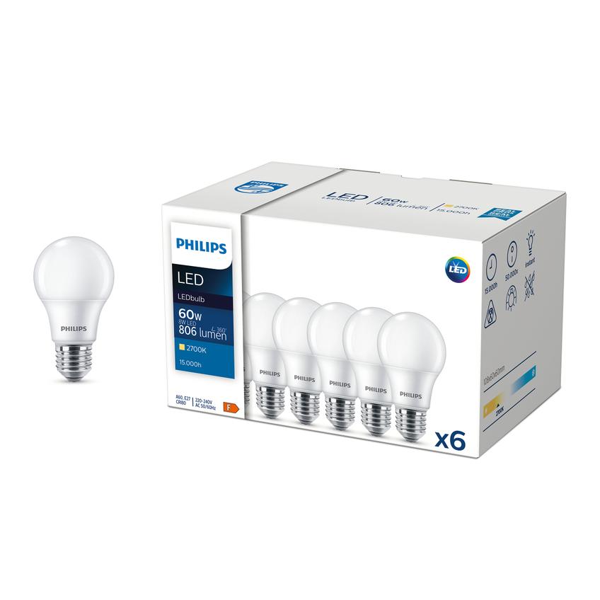 Żarówka LED 8W=60W 806lm 2700K barwa ciepła kulka 8-60W A60 E27 827 6CT PHILIPS