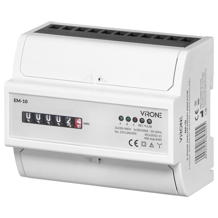 3-fazowy analogowy wskaźnik zużycia energii elektrycznej, 100A, 7 modułów, DIN TH-35mm