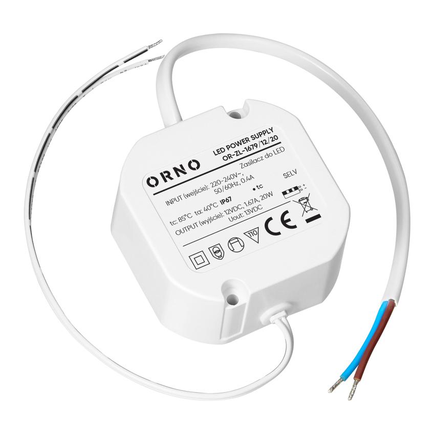 Zasilacz LED, dopuszkowy, 12V, 20W, IP67, plastikowa obudowa