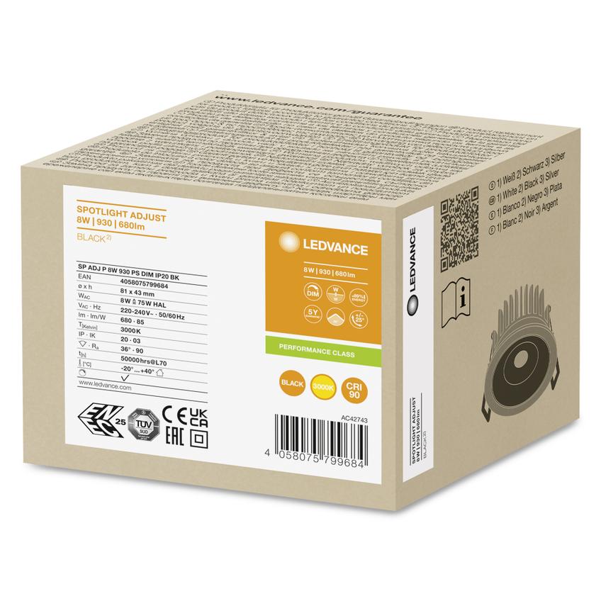 Oprawa SPOT ADJ P 8W 930 PS DIM IP20 BK