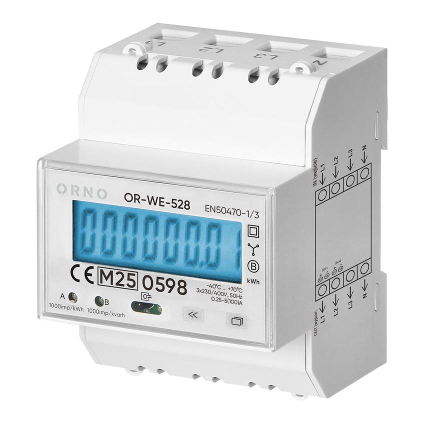3-fazowy licznik energii elektrycznej, 100A, MID, 4 moduły, DIN TH-35mm