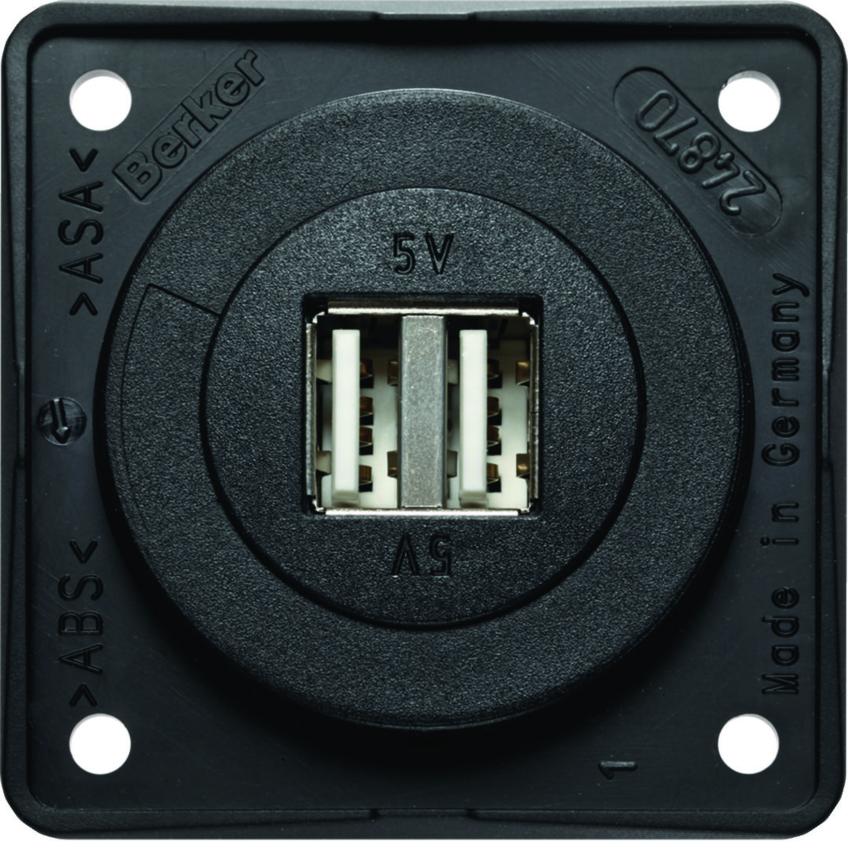 Integro Gniazdo USB ładowania podwójne, 12V, 3A; czarny mat, mechanizm czarny