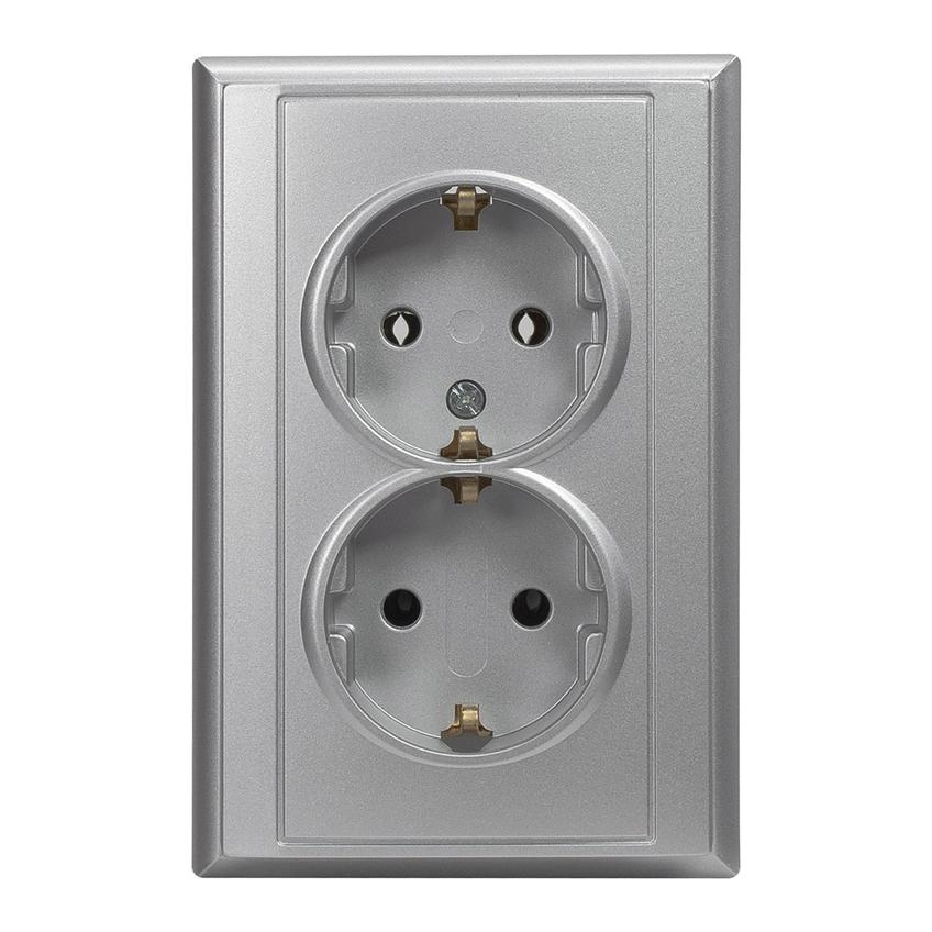 Gniazdo podwójne podtynkowe 2x2P+Z, Schuko Luna, 16A, 250V, PT-7L, srebrny