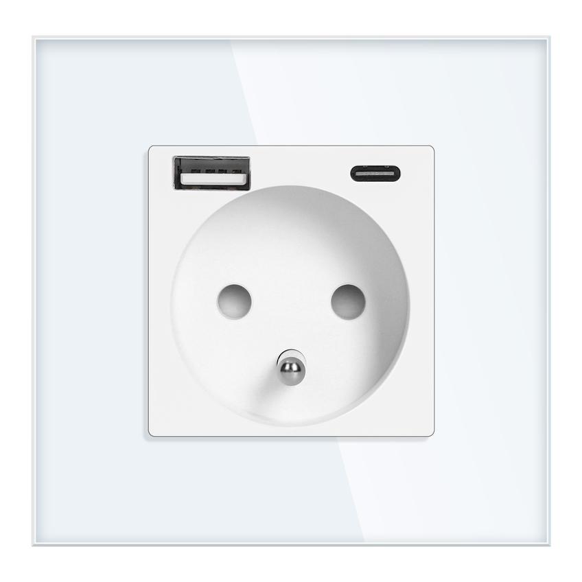 Gniazdo pojedyncze 2P+Z, USB-A + USB-C, PD, max. 20W, biały