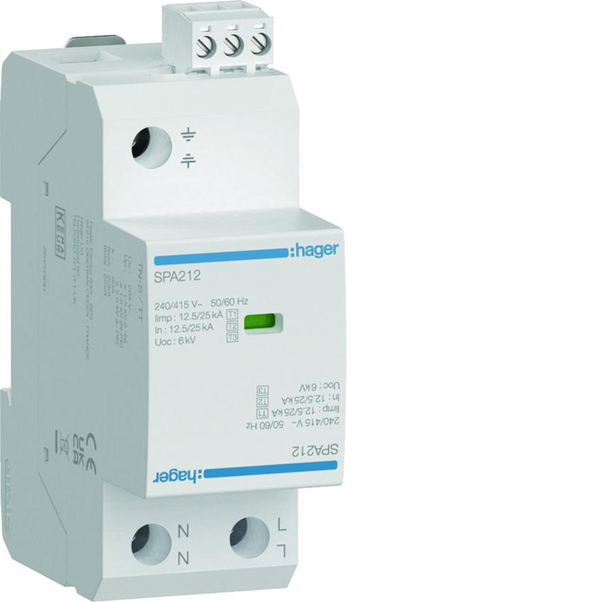 SPD Ogranicznik przepięć T1 kombinowany 2P TN-S/TT Iimp=25kA Up?1,5kV