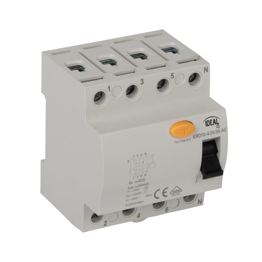 Wyłącznik różnicowoprądowy KRD10-4/40/30-AC 3P+N 40A 30mA Typ AC 38741 KANLUX