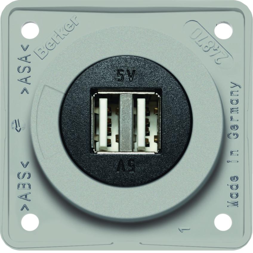 Integro Gniazdo USB ładowania podwójne, 12V, 3A; szary połysk, mechanizm czarny