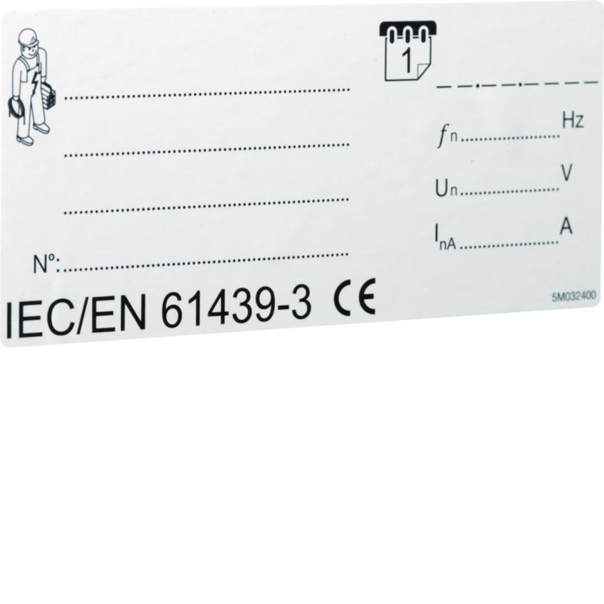 Tabliczka znamionowa IEC/EN 61439-3 (10 szt.) VZ123CE HAGER