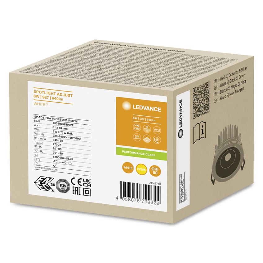 Oprawa SPOT ADJ P 8W 927 PS DIM IP20 WT